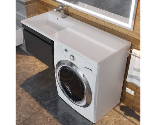 Тумба с раковиной под стиральную машину Uperwood Magenta (60/120 см, подвесная, черная, выдвижной ящик, левая)