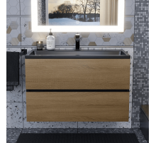 Тумба под раковину для ванной Uperwood Barsa (80 см, подвесная, черная/дуб сонома)