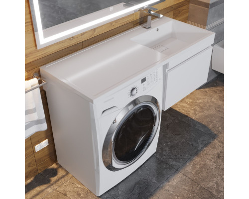 Тумба с раковиной под стиральную машину Uperwood Magenta (60/120 см, подвесная, белая, выдвижной ящик, правая)