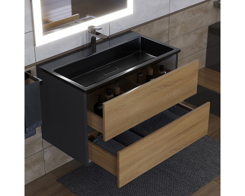 Раковина для ванной полувстраиваемая Uperwood Barsa, 80 см, черная глянцевая