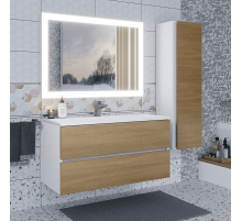 Тумба с раковиной для ванной Uperwood Barsa (100 см, раковина белая, подвесная тумба белая/дуб сонома)