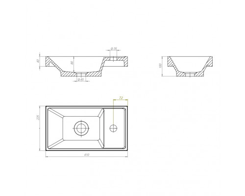 Раковина для ванной Uperwood Classic New 40 см, черная глянцевая, с накладкой для слива
