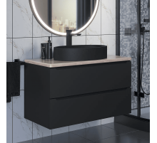 Комплект Тумба со столешницей для ванной Uperwood Tanos (90 см, черная/бук светлый, с накладной раковиной Rome, цвет черный)