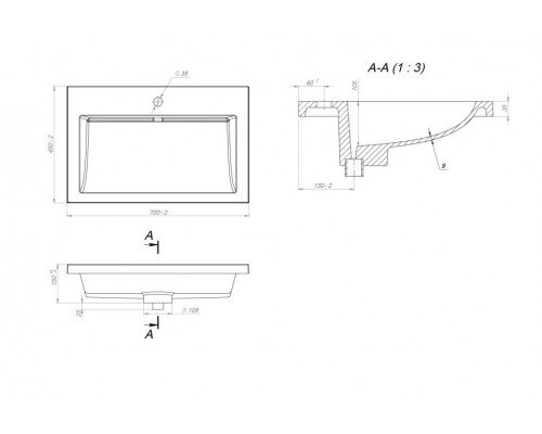 Раковина для ванной полувстраиваемая Uperwood Infinity 70х45х16,4 см, белая глянцевая