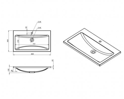 Раковина для ванной полувстраиваемая Uperwood Self 80 см, черная глянцевая