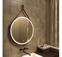Зеркало для ванной с подсветкой Uperwood Round (80 см, LED подсветка, сенсор, коричневый ремень)