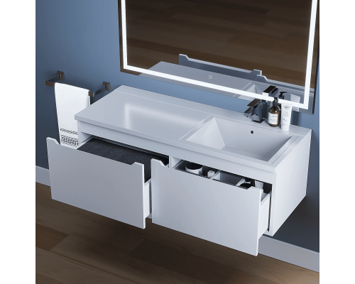Заказать Тумба с раковиной для ванной комнаты Uperwood Tanos-Cosmos (120 см, подвесная, правая, белая) в магазине сантехники Santeh-Crystal.ru