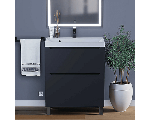 Приобрести Тумба под раковину для ванной комнаты Uperwood Tanos напольная (70 см, черная, 2 ящика) в магазине сантехники Santeh-Crystal.ru