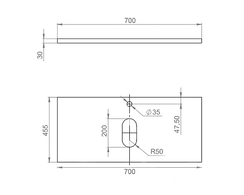 Приобрести Столешница под раковину для ванной накладная Uperwood Tanos HPL (70 см, пластик, черная) в магазине сантехники Santeh-Crystal.ru