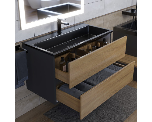 Раковина для ванной полувстраиваемая Uperwood Barsa, 90 см, черная глянцевая