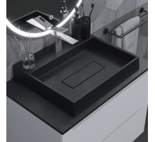 Раковина для ванной накладная кварцевая Uperwood Tanos Quartz (50 см, прямоугольная, с декоративной накладкой, уголь)