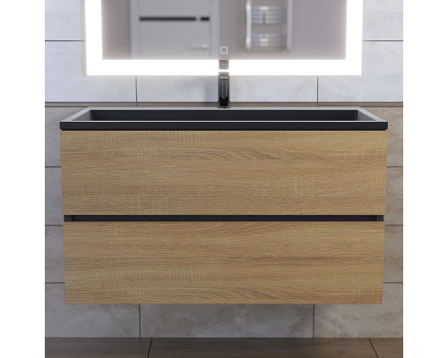 Раковина для ванной полувстраиваемая Uperwood Barsa, 90 см, черная глянцевая