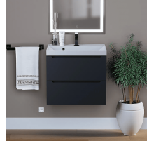 Тумба с раковиной для ванной Uperwood Tanos (60 см, подвесная, матовая, черная)