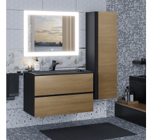 Тумба с раковиной для ванной Uperwood Barsa (80 см, раковина черная, подвесная тумба черная/дуб сонома)