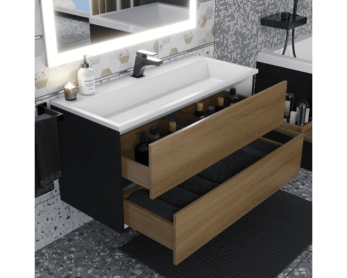 Приобрести Тумба с раковиной для ванной Uperwood Barsa (100 см, раковина белая, подвесная тумба черная/дуб сонома) в магазине сантехники Santeh-Crystal.ru