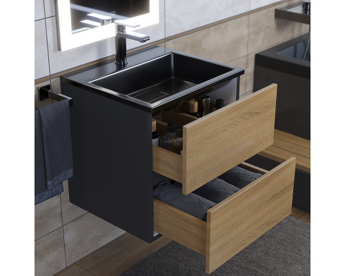 Раковина для ванной полувстраиваемая Uperwood Barsa, 50 см, черная глянцевая