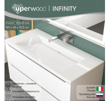 Раковина для ванной полувстраиваемая Uperwood Infinity 100х45х15,3 см, без отверстия для смесителя, белая глянцевая