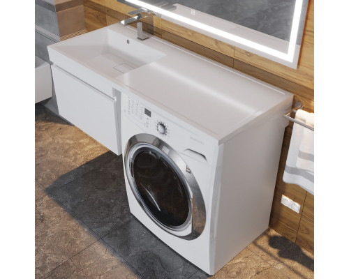 Тумба с раковиной под стиральную машину Uperwood Magenta (60/120 см, подвесная, белая, выдвижной ящик, левая)