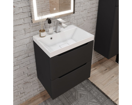 Тумба с раковиной для ванной Uperwood Tanos NEW (50 см, подвесная, черная)