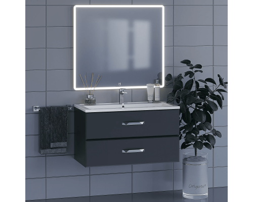 Приобрести Тумба с раковиной для ванной Uperwood Foster (90 см, подвесная, черная) в магазине сантехники Santeh-Crystal.ru