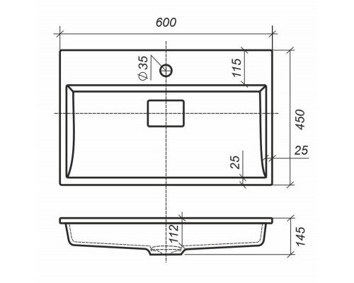 Раковина для ванной полувстраиваемая Uperwood Barsa, 60 см, черная глянцевая