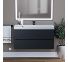 Тумба с раковиной для ванной Uperwood Tanos (100 см, подвесная, матовая, черная)