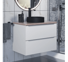 Комплект Тумба со столешницей для ванной Uperwood Tanos (70 см, белая/бук светлый, с накладной раковиной Round, цвет черный)