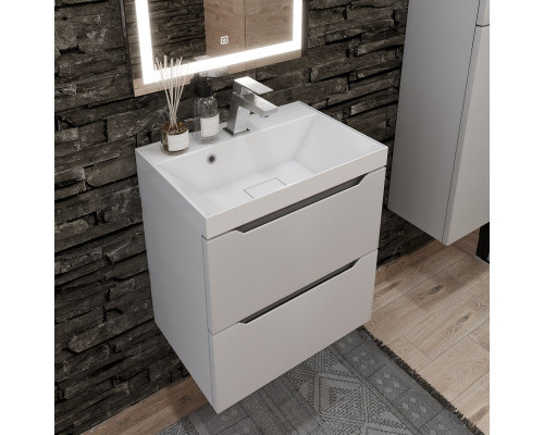 Тумба с раковиной для ванной Uperwood Tanos NEW (50 см, подвесная, белая/графит)