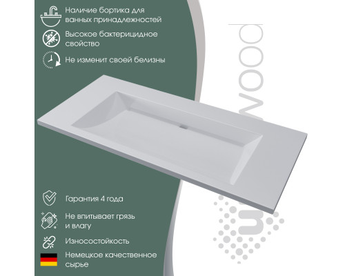 Раковина для ванной полувстраиваемая Uperwood Infinity 100х45х15,3 см, без отверстия для смесителя, белая глянцевая