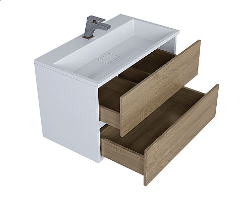 Купить Тумба под раковину для ванной Uperwood Barsa (80 см, подвесная, белая/дуб сонома) в магазине сантехники Santeh-Crystal.ru
