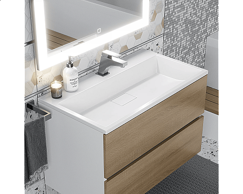 Купить Тумба под раковину для ванной Uperwood Barsa (80 см, подвесная, белая/дуб сонома) в магазине сантехники Santeh-Crystal.ru