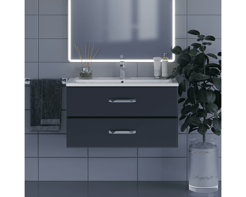 Приобрести Тумба с раковиной для ванной Uperwood Foster (90 см, подвесная, черная) в магазине сантехники Santeh-Crystal.ru