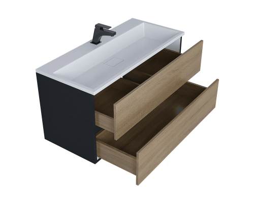 Приобрести Тумба с раковиной для ванной Uperwood Barsa (100 см, раковина белая, подвесная тумба черная/дуб сонома) в магазине сантехники Santeh-Crystal.ru