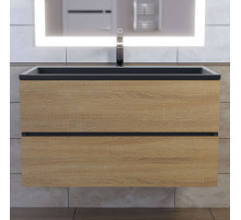 Тумба под раковину для ванной Uperwood Barsa (90 см, подвесная, черная/дуб сонома)