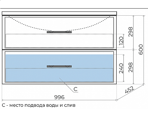 Приобрести Тумба под раковину для ванной комнаты Uperwood Foster (100 см, подвесная, серый графит) в магазине сантехники Santeh-Crystal.ru