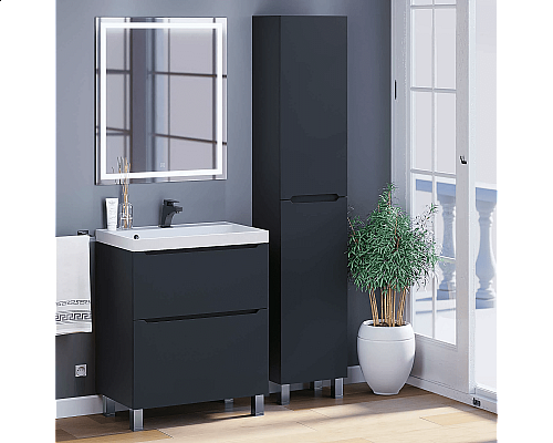 Приобрести Тумба под раковину для ванной комнаты Uperwood Tanos напольная (70 см, черная, 2 ящика) в магазине сантехники Santeh-Crystal.ru