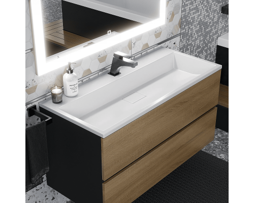 Приобрести Тумба с раковиной для ванной Uperwood Barsa (100 см, раковина белая, подвесная тумба черная/дуб сонома) в магазине сантехники Santeh-Crystal.ru