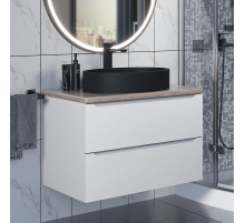 Комплект Тумба со столешницей для ванной Uperwood Tanos (80 см, белая/бук светлый, с накладной раковиной Rome, цвет черный)