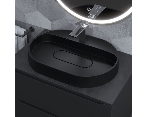 Раковина накладная кварцевая Uperwood Tanos Quartz 55х40х10 см, овальная, черная матовая, уголь