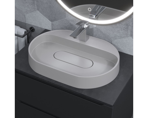 Раковина накладная кварцевая Uperwood Tanos Quartz 55х40х10 см, овальная, белая матовая, жасмин