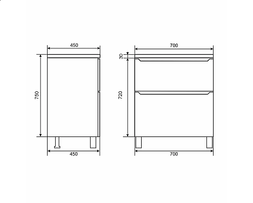 Приобрести Тумба под раковину для ванной комнаты Uperwood Tanos напольная (70 см, черная, 2 ящика) в магазине сантехники Santeh-Crystal.ru