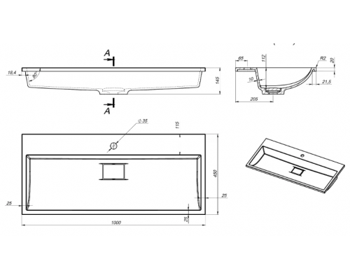 Приобрести Тумба с раковиной для ванной Uperwood Barsa (100 см, раковина белая, подвесная тумба черная/дуб сонома) в магазине сантехники Santeh-Crystal.ru