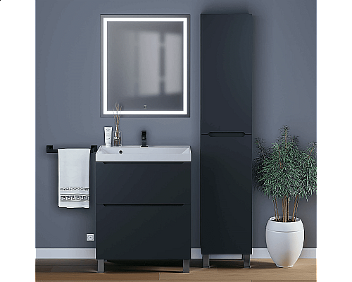 Приобрести Тумба под раковину для ванной комнаты Uperwood Tanos напольная (70 см, черная, 2 ящика) в магазине сантехники Santeh-Crystal.ru