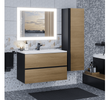 Тумба с раковиной для ванной Uperwood Barsa (80 см, раковина белая, подвесная тумба черная/дуб сонома)