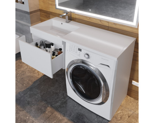 Тумба с раковиной под стиральную машину Uperwood Magenta (60/120 см, подвесная, белая, выдвижной ящик, левая)