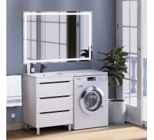 Тумба под стиральную машину Uperwood Tanos (60 см, напольная, белая/графит, 3 ящика)