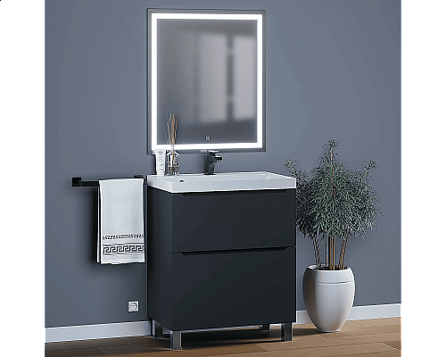 Приобрести Тумба под раковину для ванной комнаты Uperwood Tanos напольная (70 см, черная, 2 ящика) в магазине сантехники Santeh-Crystal.ru