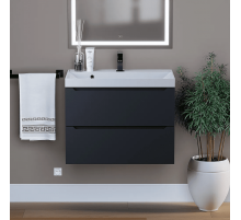 Тумба с раковиной для ванной Uperwood Tanos (70 см, подвесная, матовая, черная)