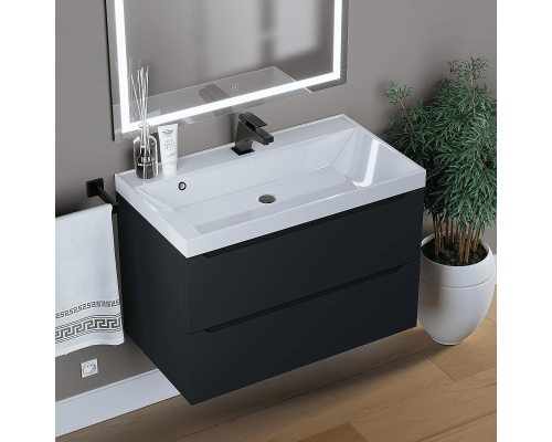 Заказать Тумба под раковину для ванной комнаты Uperwood Tanos подвесная (80 см, черная) в магазине сантехники Santeh-Crystal.ru