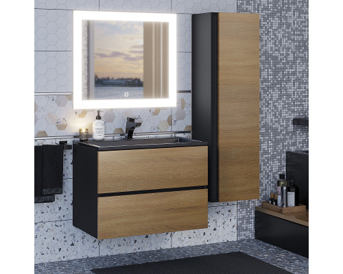 Раковина для ванной полувстраиваемая Uperwood Barsa, 70 см, черная глянцевая